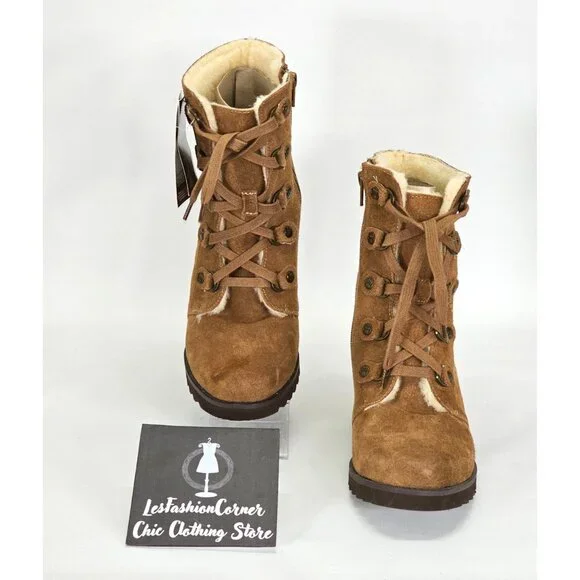 NWD Bearpaw Women's Brown Suede Bonnie Wedge Boot Zip Bootie Size 8 1809 - Picture 2 of 16